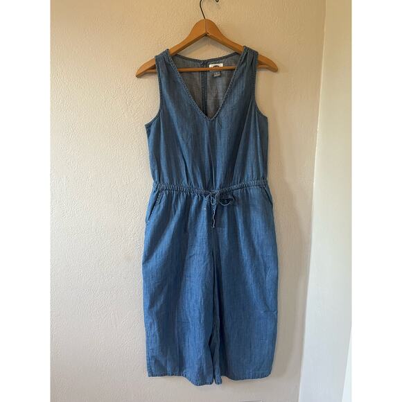 Women's Old Navy Blue Cotton Jumpsuit with drawstring wide leg Size Small - Picture 2 of 7